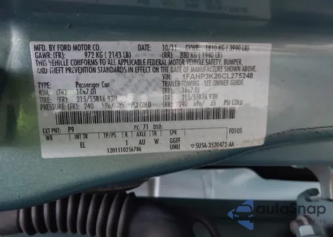 2012 Ford Focus Se z USA, uszkodzony, nr VIN 1FAHP3K26CL275248